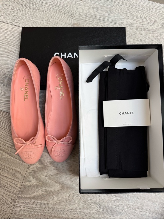 CHANEL Shoes - NWT CHANEL Coral Pink Canvas Ballet Flats with Bow